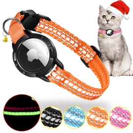 Airtag Cat Collar - Integrated Cat Collar Airtag Waterproof, Reflective Cat Collar with Breakable Safety Buckle & Elastic Elastic Band for Kittens Small Dog (Orange XS)