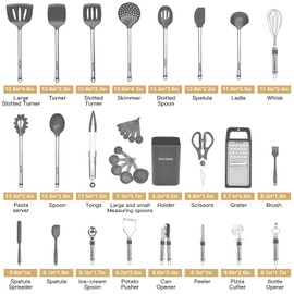 Kitchen Utensil Set-Silicone Cooking Utensils-33 Kitchen Gadgets & Spoons for Nonstick Cookware-Silicone and Stainless Steel Spatula Set-Best Kitchen Tools, Useful Pots (Grey)