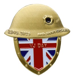 1945-2025 80th Anniversary VJ Day Pin Union Jack Victory Over Japan Helmets Brooch Enamel Badge Memorabilia
