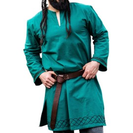 Leonardo Carbone® Viking Tunic Borr - Medieval Clothing Men's Medieval Shirt, Casual Shirts Long Sleeves, Carnival Costume Men, Viking Tunic, LARP Clothing - 100% Cotton, Green