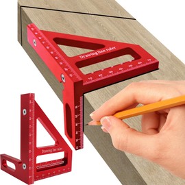 Koprek 3D Multi-Angle Measuring Ruler – 45/90 Degree Aluminum Alloy Miter Triangle Ruler, High Precision Woodworking Square Protractor for Carpentry, Engineering & DIY Projects (Red)