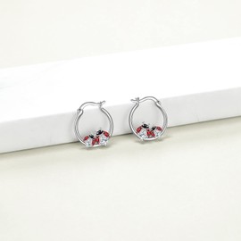 CRMAD Ladybug Earrings for Women Sterling Silver Ladybug Hoop Earrings Ladybug Jewerly Gift for Women (Ladybug)