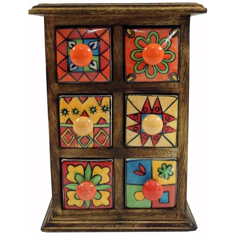 GURU SHOP Apothecary Cabinet with Colourful Ceramic Drawers, Spice Box,
