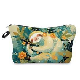 Livel lhood Floral Sloth Makeup Bag Cute Small Organizer Zipper Pouch Floral Sloth Cosmetic Bag Birthday Present for Women Friends -4