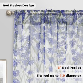DriftAway Floral Sheer Curtains for Living Room Purple Flower Printed Light Filtering Curtain Drapes for Bedroom 84 Inches Long 2 Panels Set Rod Pocket Window Treatments Modern Elegant Curtain Purple