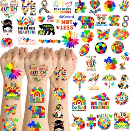 20 Sheets 172 Pcs World Autism Awareness Ribbon Temporary Tattoos Inspirational Autistic Tattoos for Inspirational Autism Awareness Accessories Fundraiser Event Party Decor
