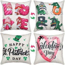 Kingdder Set of 2 Valentine's Day Pillows Covers 18 x 18 St Patrick's Day Throw Pillow Covers Gnome Shamrock Pillow Cases Double Side 2 Pattern Holiday Anniversary Wedding Pillow Case for Room Couch