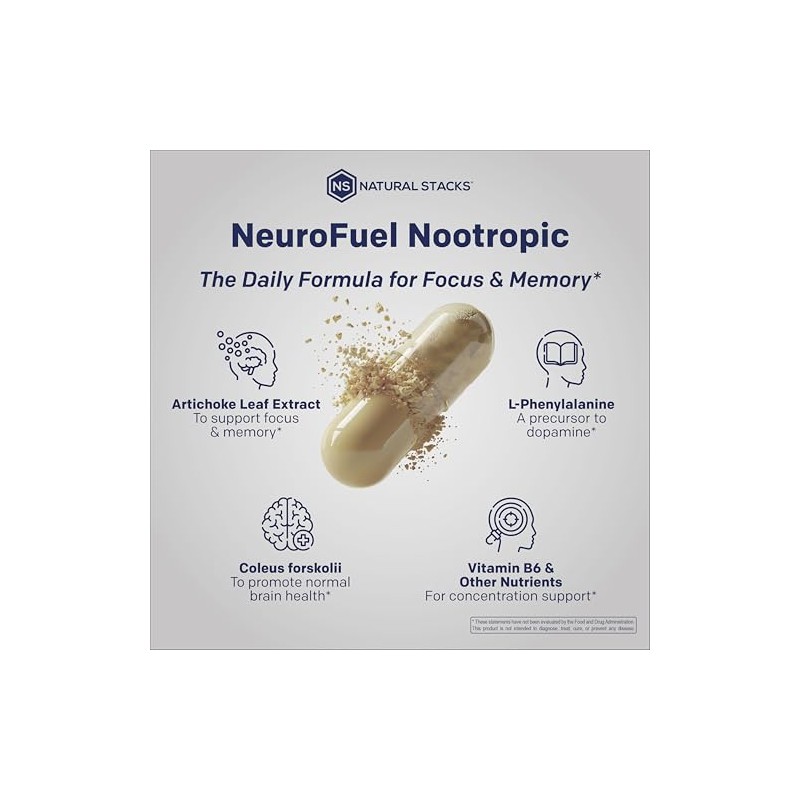 Natural Stacks Neurofuel Suplemento Nootrópico Apoyo Cerebral Extracto Hoja Alcachofa