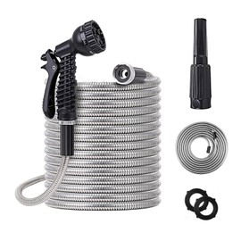 25ft Metal Garden Hose Stainless Steel Heavy Duty Water Hose With 2 Nozzles, No Tangle and Kink, Lightweight & Flexible, Tough and Pet Proof, Metal Garden Hose for Yard, RV, Garden, Outdoor