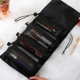 Mesh Pouch Portable Detachable Cosmetic Pouch Black Travel