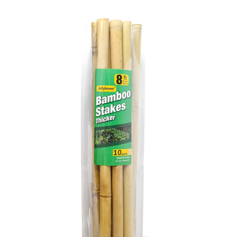 Jollybower 10pcs 1" D Thicker Heavy Duty Bamboo Stakes, 8FT