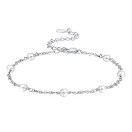 Palpitate Pearl Ankle Bracelets 925 Sterling Silver Pearl Anklets for Women Pearls Anklets Jewelry for Mom Friends