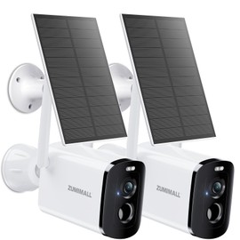 ZUMIMALL Solar Security Cameras Wireless Outdoor - 2 Packs, 2K Camera for Home Security with Color Night Vision, 2.4GHz WiFi, 2-Way Talk, Spotlight & Siren, IP66 Weatherproof, Compatible with Alexa