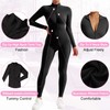 OMKAGI Women Long Sleeve Zip Front One Piece Jumpsuits Ribbed