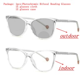 mincl Transition Photochromic Transparent Frame Bifocal Reading Glasses For Men Women,Square Sunglasses Readers (clear, 2.0x)