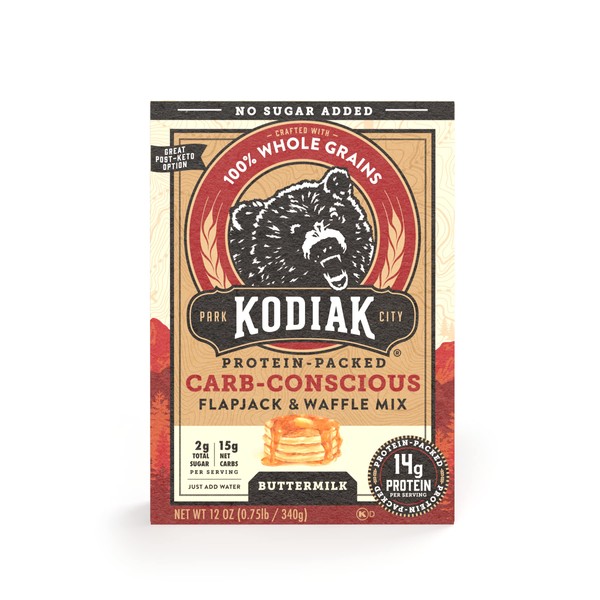 Kodiak Carb-Conscious Flapjack, Pancake & Waffle Mix, Buttermilk, High Protein,100% Whole Grains (Pack of 1)