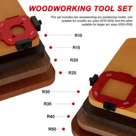 Pack of 2 Round Corner Radius Templates with R10/15/20/25 and R30/35/40/50 Radius, 4-in-1 Radius Jig Router Stencils for Woodworking, Aluminium Alloy Corner Radius Milling Templates with Square Hole