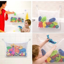 Bath Toy Holder, 3 PCS Hanging Mesh Bath Toy Organizer Bags Bath Suction Cups Bag - Extra Large Opening (45 X 35cm)
