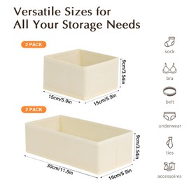 DIMJ Drawer Organizers Clothes, Dresser Organizer Bins for Baby Clothes,Underwear and Sock, Fabric Closet Organization and Storage Boxs, Drawer Dividers for Nursery, Clothing, Tie - 4 Pack, Beige