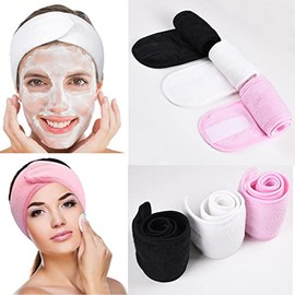 Diadema de maquillaje facial ajustable elástica para yoga, para lavar la cara, el baño, aplicaciones de máscara, 3 piezas (negro, blanco, rosa)
