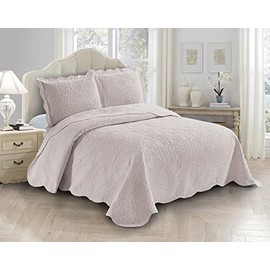 Fancy Linen 3pc Embossed Coverlet Bedspread Set Oversized Bed Cover Solid Floral Daisy Pattern New # Allis (King/California King, Beige)