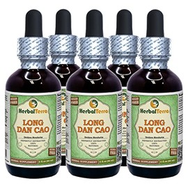 Long Dan Cao, Chinese Gentian (Gentiana Manshurica) Glycerite, Dried Root Alcohol-FREE Liquid Extract (Brand name: HerbalTerra, Proudly made in USA) 5x2 fl.oz (5x60 ml)