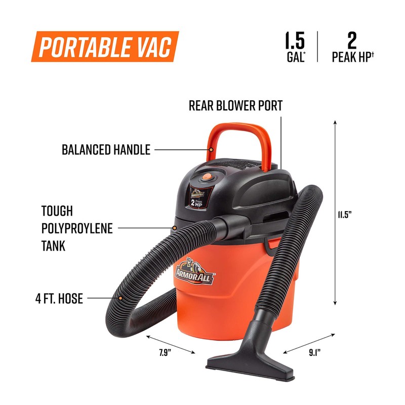 Armor All AA155 1.5-Gallon 2 Peak HP Portable Wet/Dry Shop