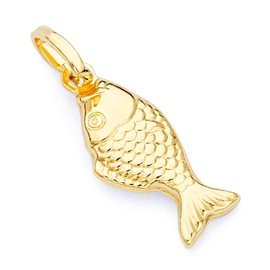 14k REAL Yellow Gold Fish Charm Pendant