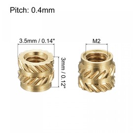 sourcing map Knurled Insert Nuts, 120Pcs M2 x 3mm L x 3.5mm OD 3D Printing Brass Nuts Female Threaded Inserts Brass Heat Set Insert Embedment Nut