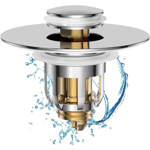 Sink Plug, Universal Pop Up Drain Strainer, Bath Plug with Anti Clogging Strainer, Pure Brass Rebound Core Push Type Plug Sink, Drain Plug for Bathroom and Kitchen (26-38 mm)