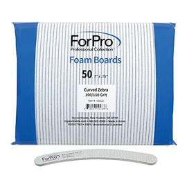 ForPro Professional Collection Zebra - Tabla de espuma curvada, grano 100/180, limas de uñas de manicura y pedicura de doble cara, 7 pulgadas de largo