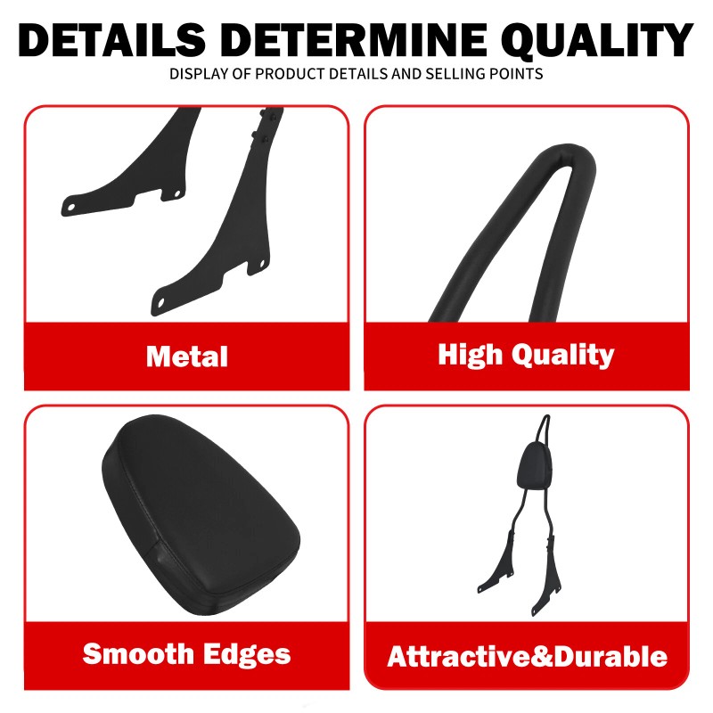 HCMOTORKU Black Passenger Backrest Sissy Bar For Harley Dyna Super