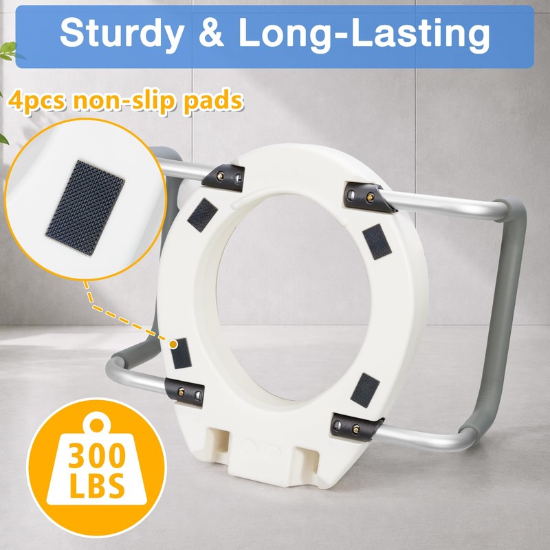 Raised Toilet Seat with Handles for Seniors, Fits Round Toilet