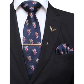 Jemygins Men's Christmas Tie Pattern Woven Party Tie & Hanky Set - m
