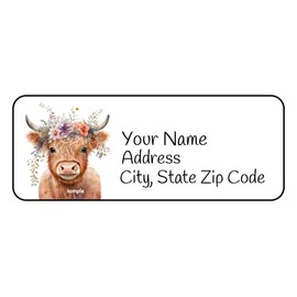 30 Pcs Highland Cow Address Labels, Stickers Favor Labels Tags Envelope Seals Stamps 2.625" x 1" Rectangle Sticker for Packages Small Business Cards Letters Gifts Boxes, Name Tags, Floral