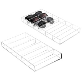 MyGift Premium Clear Acrylic Sunglass Holder Display Tray with 6 Compartments, Drawer Organizer Storage Case for Sunglasses, Reading Glasses, Eyewear, Jewelry, Makeup and Perfume Vanity Tray, Set of 2