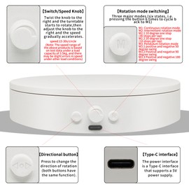 Rotating Display Stand with USB Power Cable, 360 Degree Motorized Turntable Adjustable Speed and Direction, Photography Spinning Platform Used for Jewelry, Shoes Shooting and Display (white, 4.53")