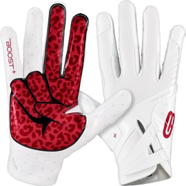Grip Boost Youth Football Gloves Peace Stealth 6.0 Boost Plus Technology Kids Receiver Gloves - Youth Sizes (White/Crimson, Youth Small)