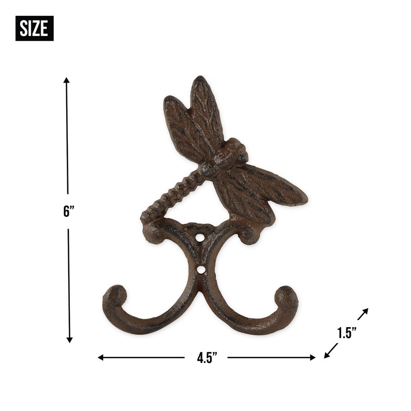 DII Cast Iron Collection Decorative Wall Hook Set, Dragonfly, 2