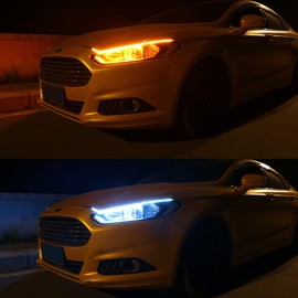 JinRui-T - Tira de luces LED de 24 pulgadas para coches, tira de faros LED, conmutador, tira de luces LED secuenciales, luces de circulación diurna DRL, ámbar/amarillo y blanco..