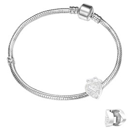 Andante-Stones 925 Sterling Silver Bead Clip Stopper Heart Element Ball for European Beads + Organza Pouch, Sterling Silver