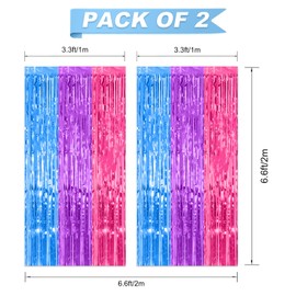 Biapian Mermaid Party Decorations, 2 Packs Pink Purple Blue Metallic Tinsel Foil Fringe Curtains for Little Mermaid Birthday Decorations, Under The Sea Party Photo Booth Prop Backdrop (3.3ft X 6.6ft)