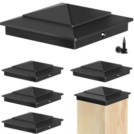 Toscoco 4 x 4 Ultra Durable Aluminum Pyramid Post Caps Fits Actual 3.5" x 3.5" Wood Posts, Fence Post Cap Cover for Outdoor Cedar Fences Decks Mailbox Posts, 6 Pack - Black