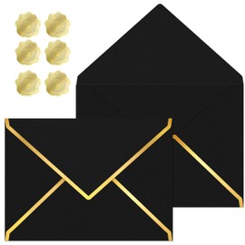 30 Pieces 5 x 7 Inches A7 Envelopes with V Flap Gold Foil Border, for Office, Business Envelopes Colored Envelopes for Gift Cards, Money,Wedding,Invitations, Graduation, Baby Shower (Black)