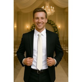 Spring Notion Men's Solid Color Satin Microfiber Tie, Regular Ivory