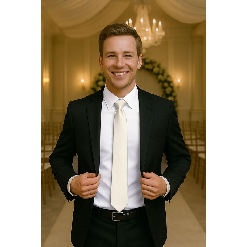 Spring Notion Men's Solid Color Satin Microfiber Tie, Regular Ivory