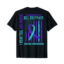 Teal Purple Suicide Awareness Flag Big Brother Back Print T-Shirt