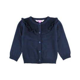 RuffleButts Sweater Knit Ruffle Trim Cardigan - Dark Navy - 12-18 Months