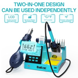 BK602S 2 in1 Soldering Iron Hot Air Rework Station,Digital Soldering Welding Iron Kit for Electronic DIY Circuit Work, Rapid Heat up Solder Station,Auto Sleep,ºC/ºF Conversion