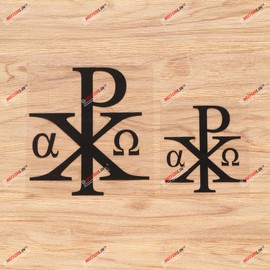 Chi Rho Christogram Jesus Christ Alpha Omega Vinyl Decal Sticker - 2 Pack Black, 4 Inches, 6 Inches - No Background for Car Boat Laptop